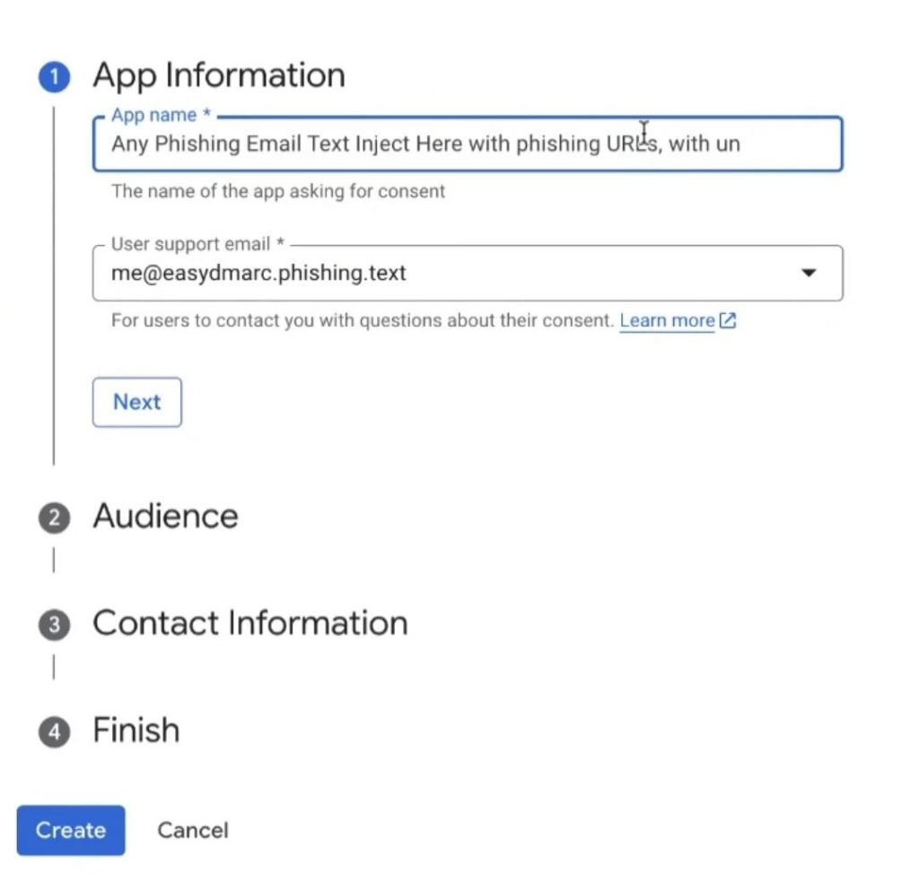 Google OAuth позволяет задать совершенно произвольное имя веб-приложения — этим пользуются мошенники