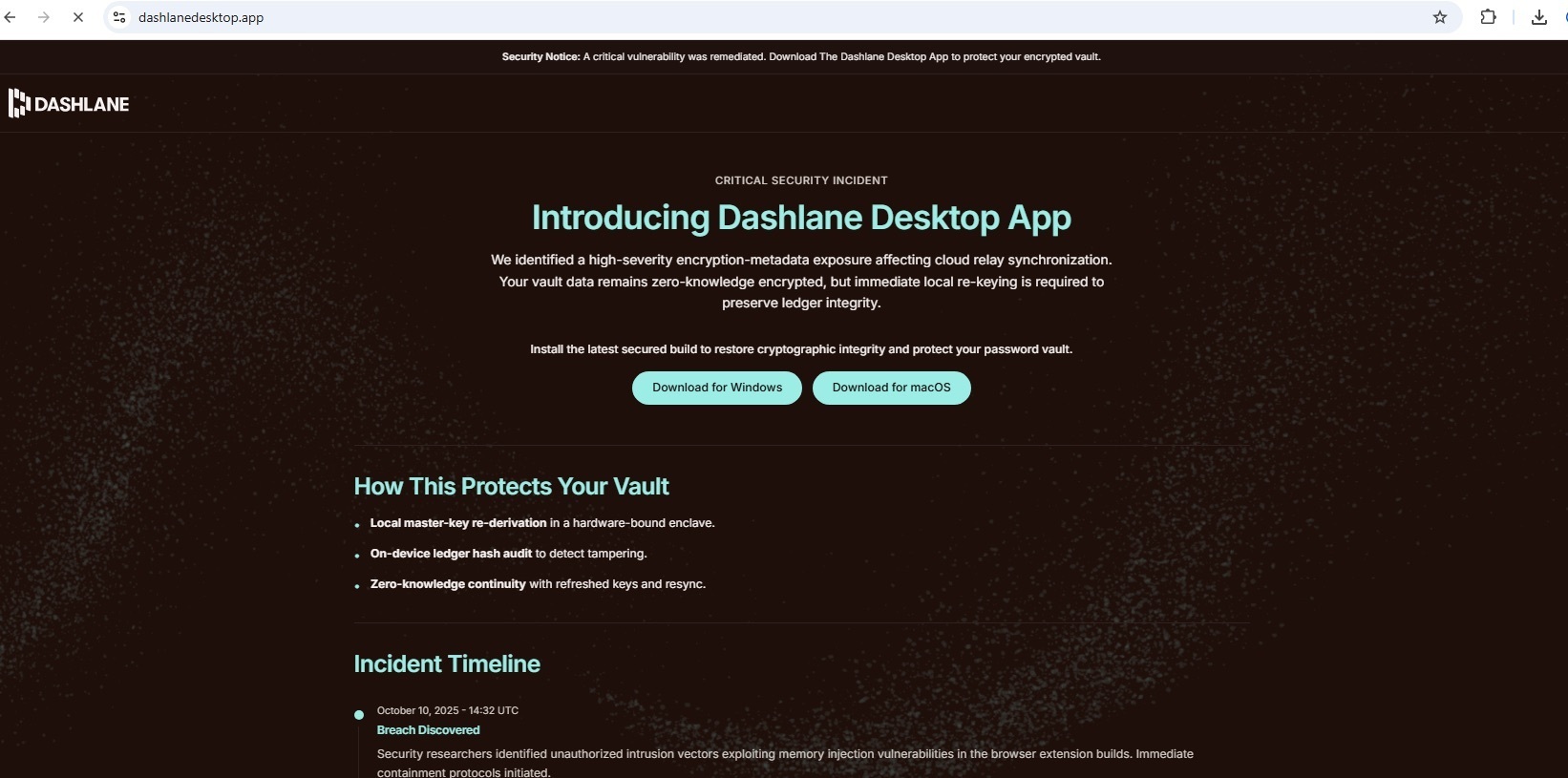 Фейковый сайт менеджера паролей Dashlane