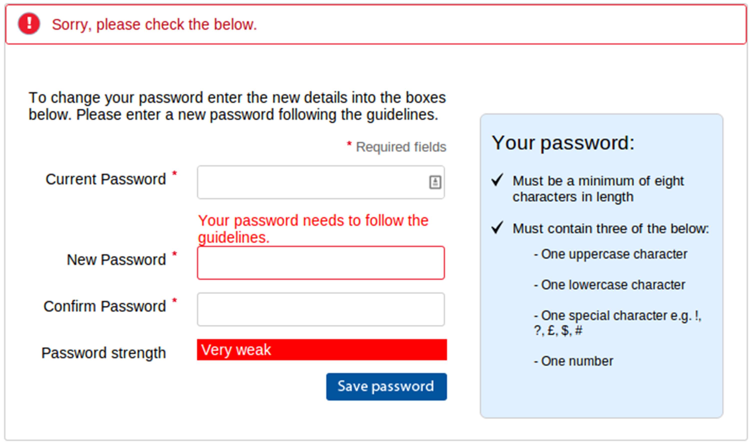 Bad password policy: no feedback for the user 