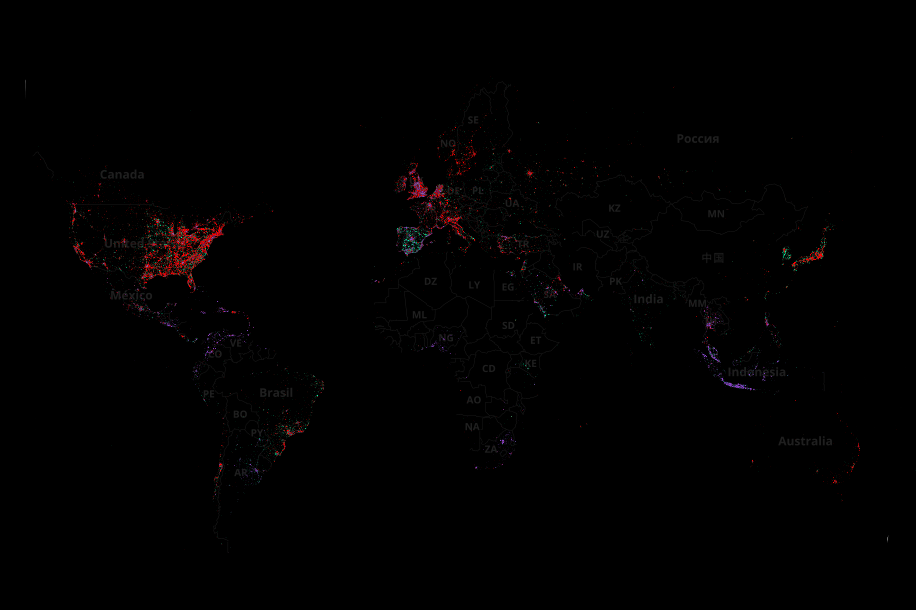 Distribution of mobile devices around the globe