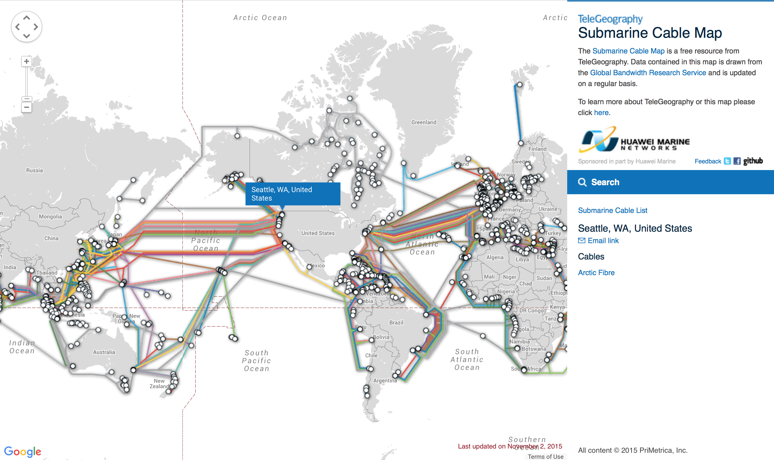 Map of underwater Internet cables