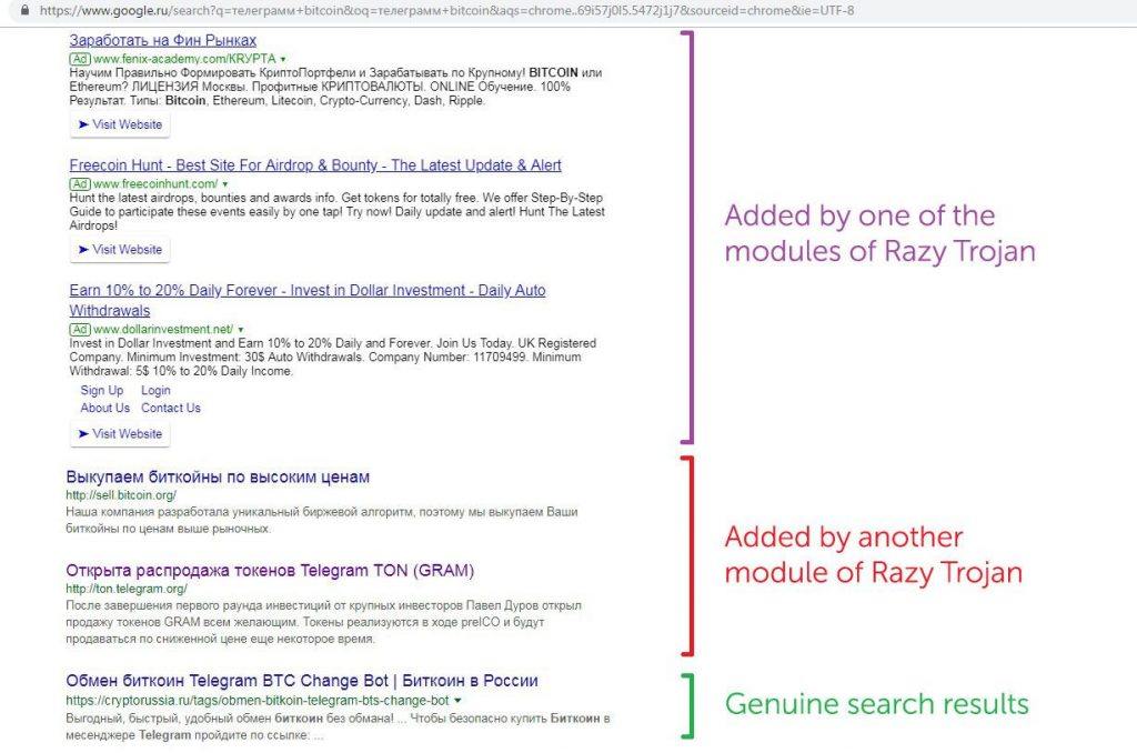 The Razy Trojan adds phishing links to search results — a lot of phishing links