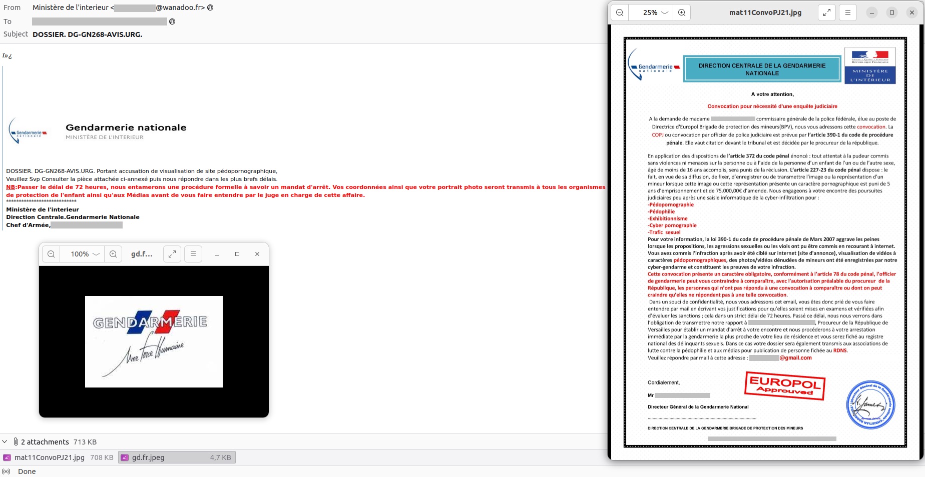 Spam blackmail targeting users in France