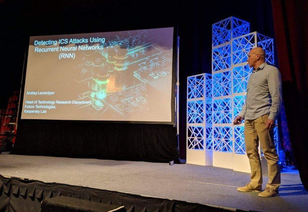 Andrey Lavrentyev presenting "Detecting ICS Attacks Using Recurrent Neural Networks" at S4x18 conference