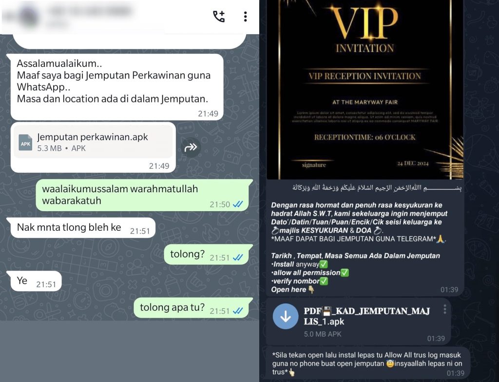 Examples of wedding invitations sent by attackers in the Indonesian language