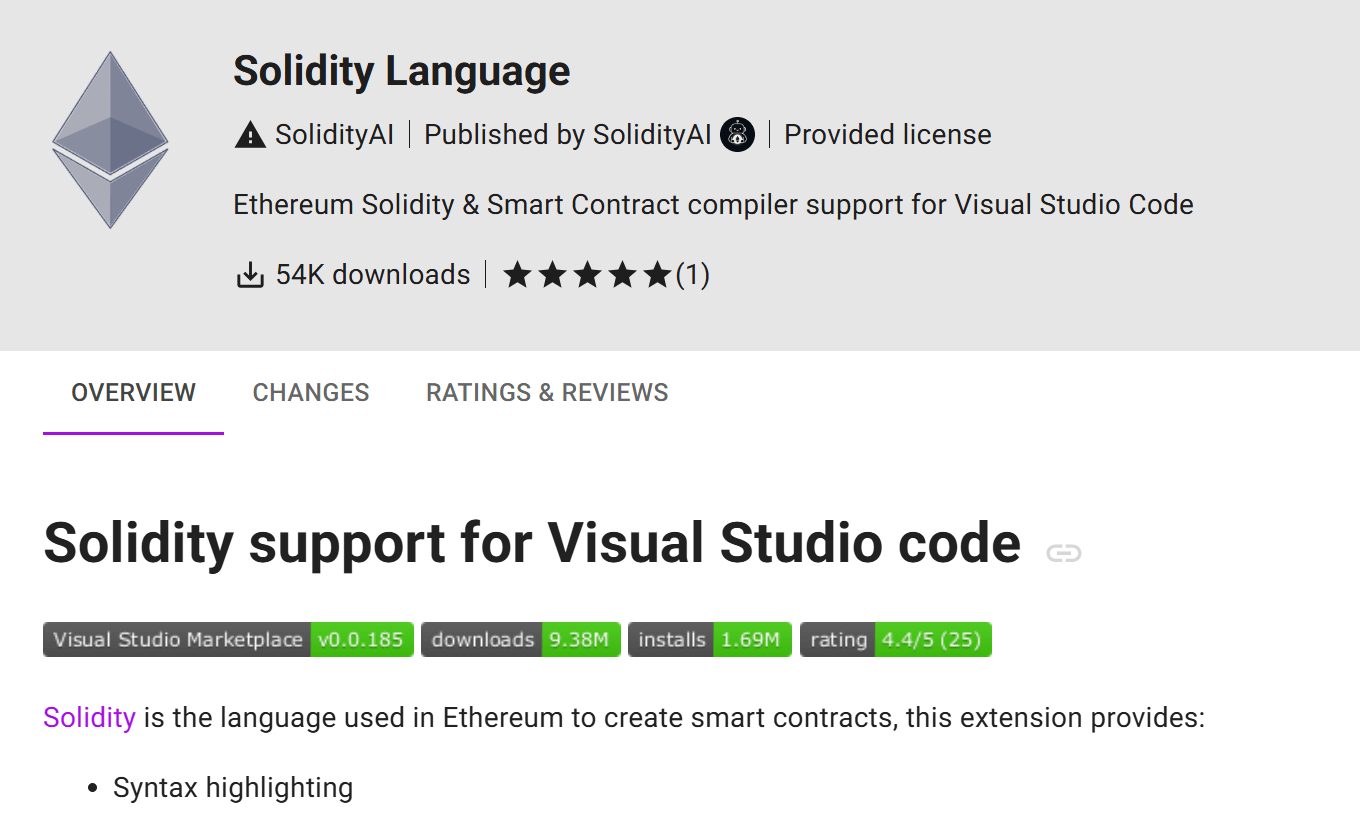 The Solidity Language extension on the Open VSX marketplace