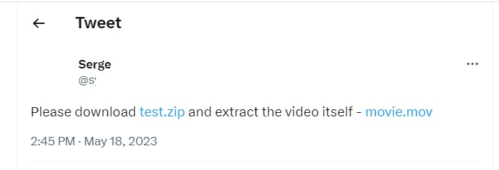  A tweet that mentions .zip and .mov. files