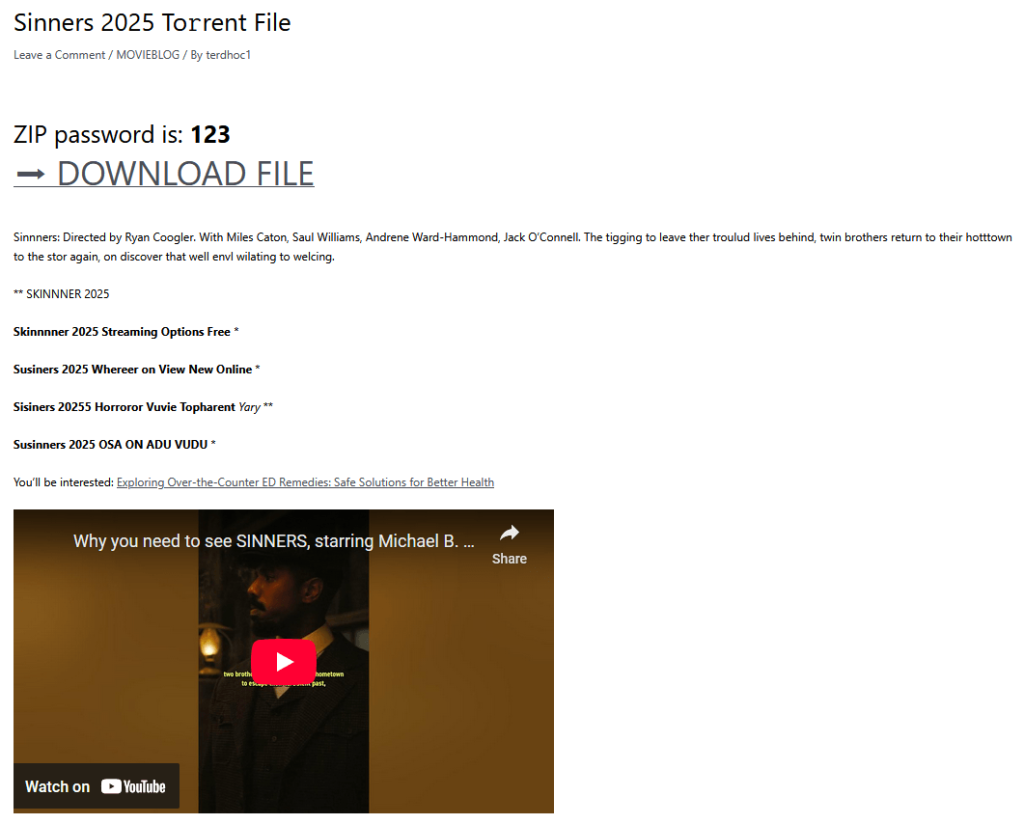This is what a hacked WordPress website infected with Efimer looks like