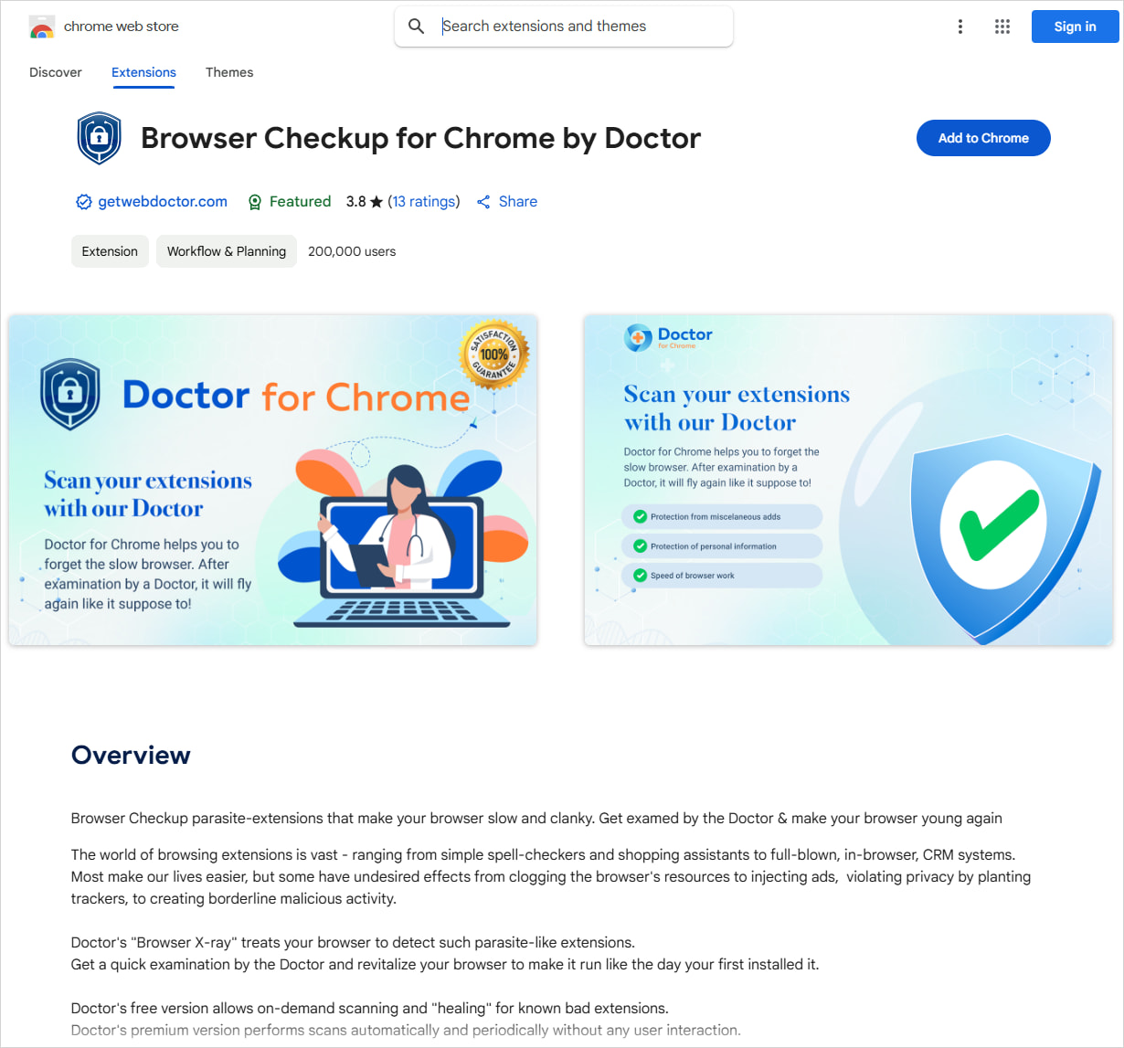 مثال على ملحق مشبوه في سوق Chrome الإلكتروني