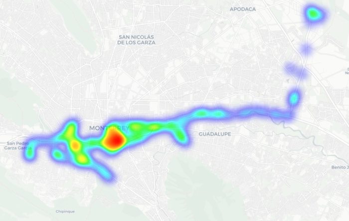خريطة حرارية توضح مواقع جميع نقاط وصول Wi-Fi التي غطيناها في مونتيري