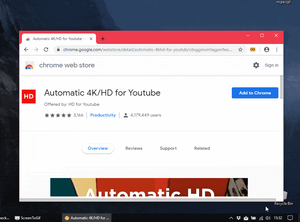 This animation shows how adware in the Automatic 4K/HD for YouTube Chrome extension works