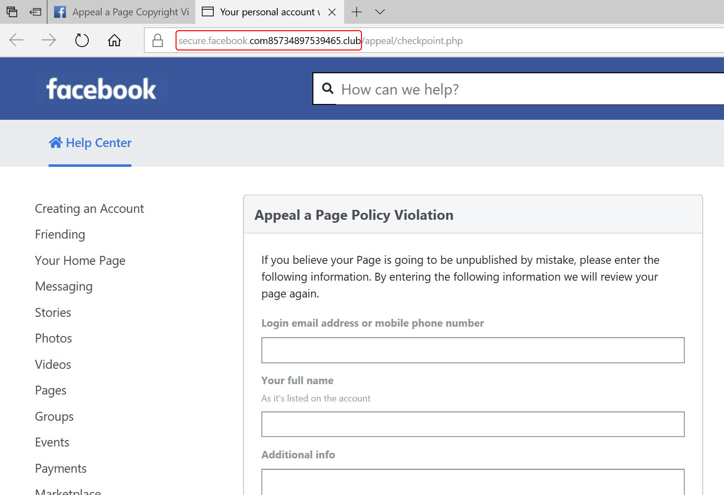 Facebook help center isn't so helpful when your account is hacked.