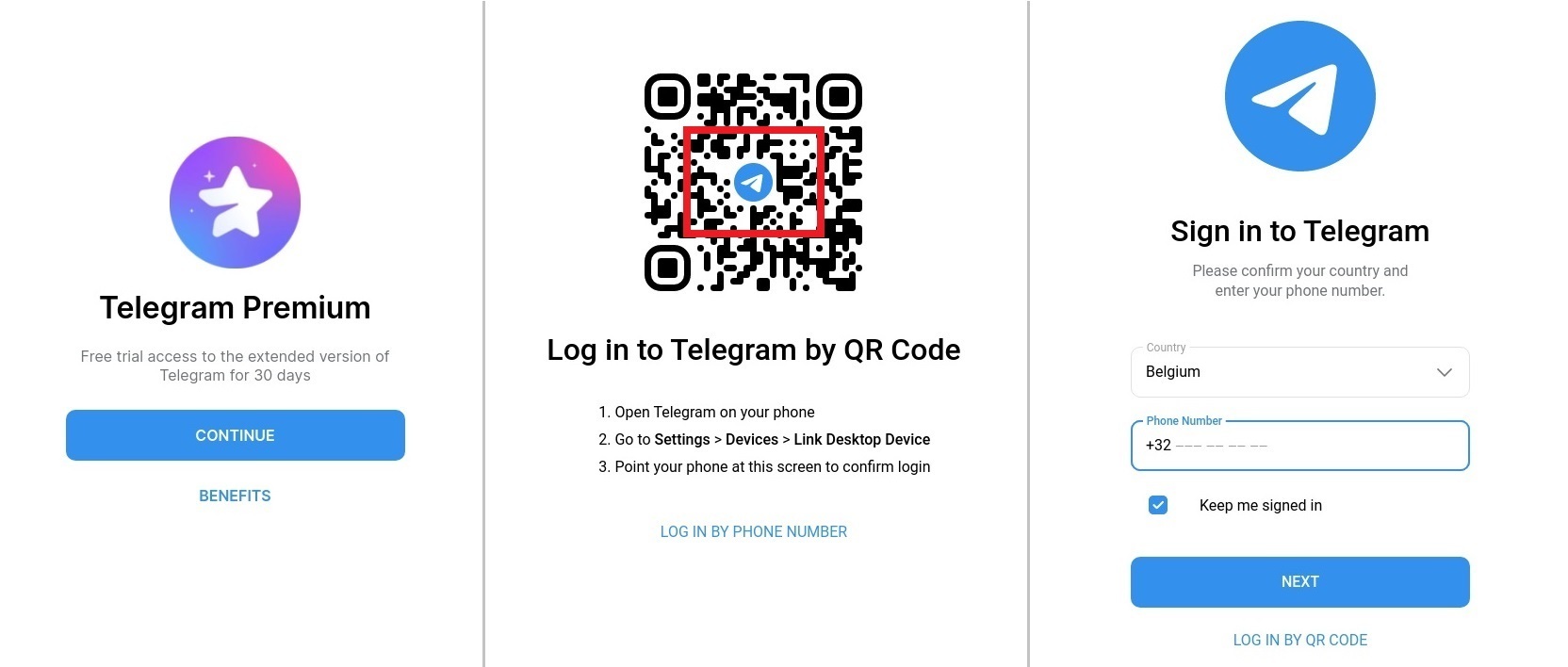 A cybercriminal site asking how you'd like to lose your account: by QR code or by entering a phone number.