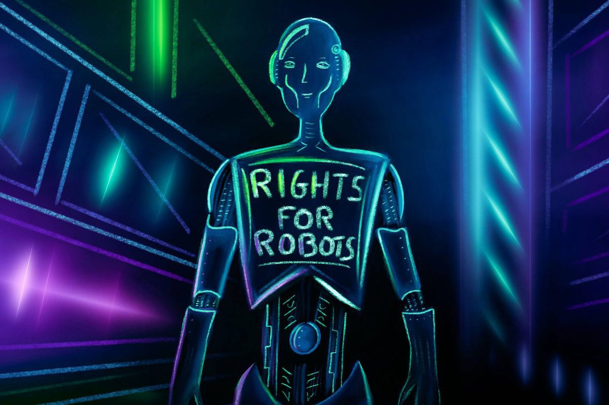 earth2050 robot, Illustration of intelligent robot protesting for robots' rights