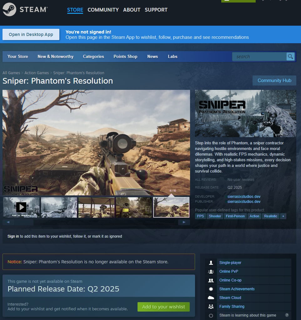 Sniper: Phantom's Resolution on Steam