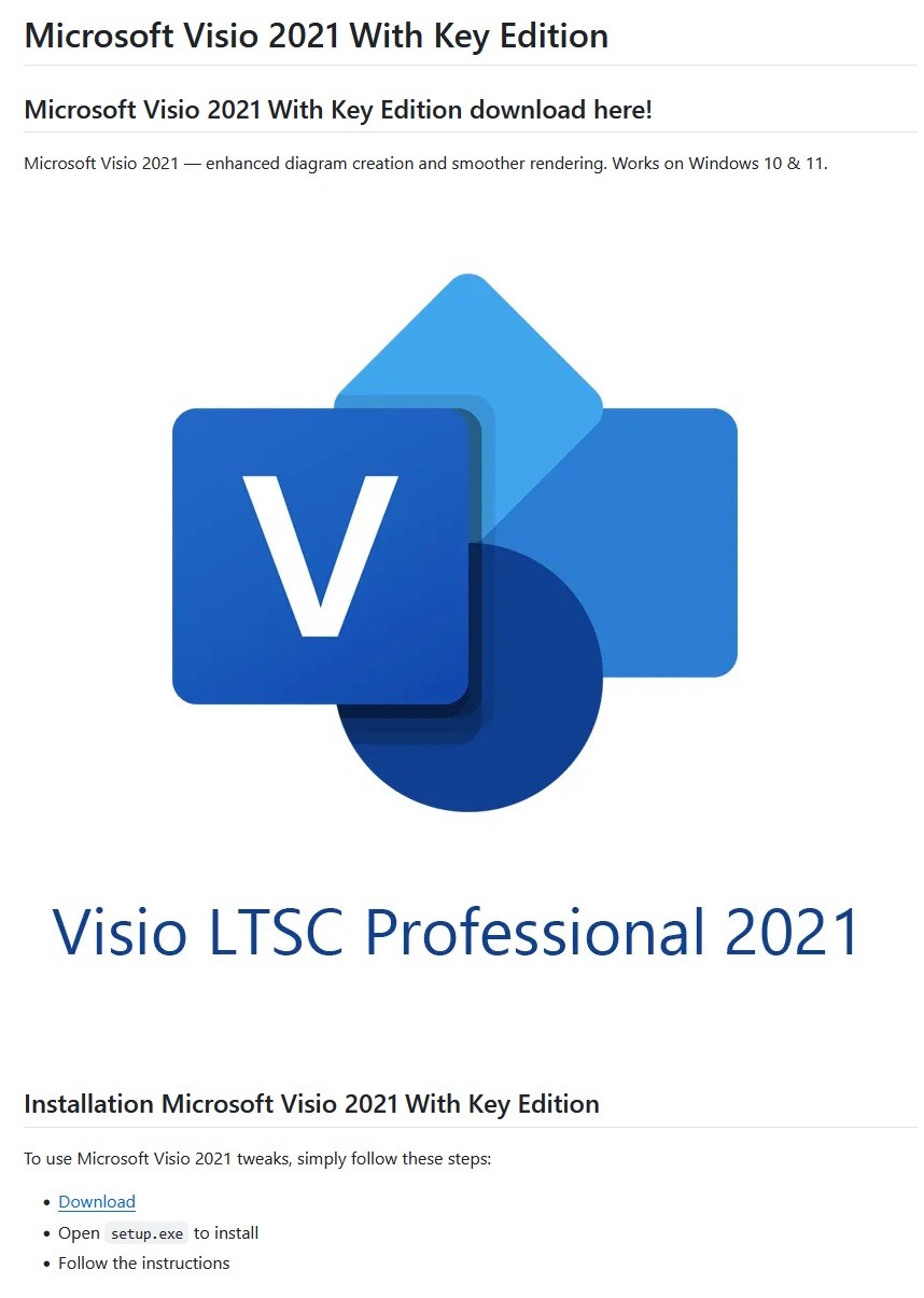 A pirated version of Microsoft Visio containing the stealer, hosted on GitHub