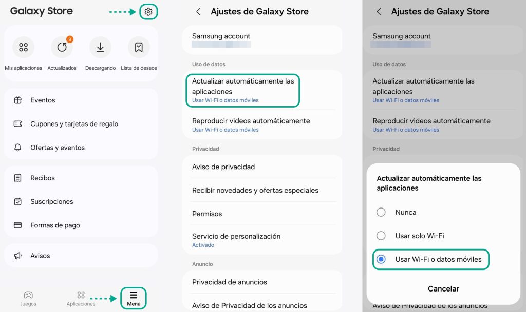 Cómo activar la actualización automática de aplicaciones en Samsung Galaxy Store