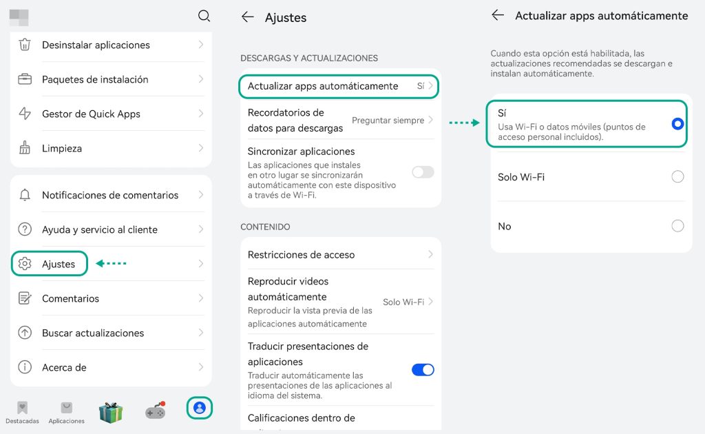 Cómo activar la actualización automática de aplicaciones en Huawei AppGallery