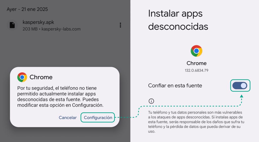 Conceder permiso para instalar aplicaciones desconocidas desde Google Chrome