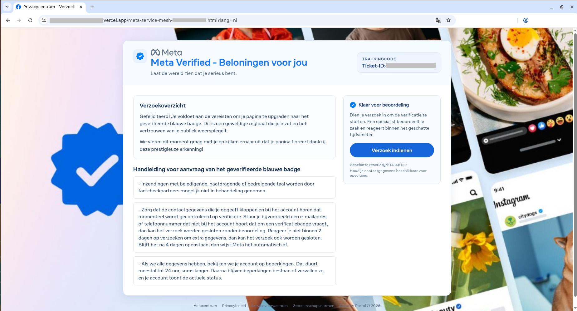 ferta de un sitio falso de Facebook para obtener una insignia de Meta Verified