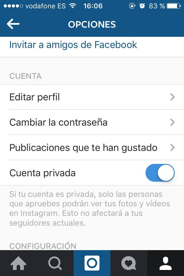 Configurar instagram privado