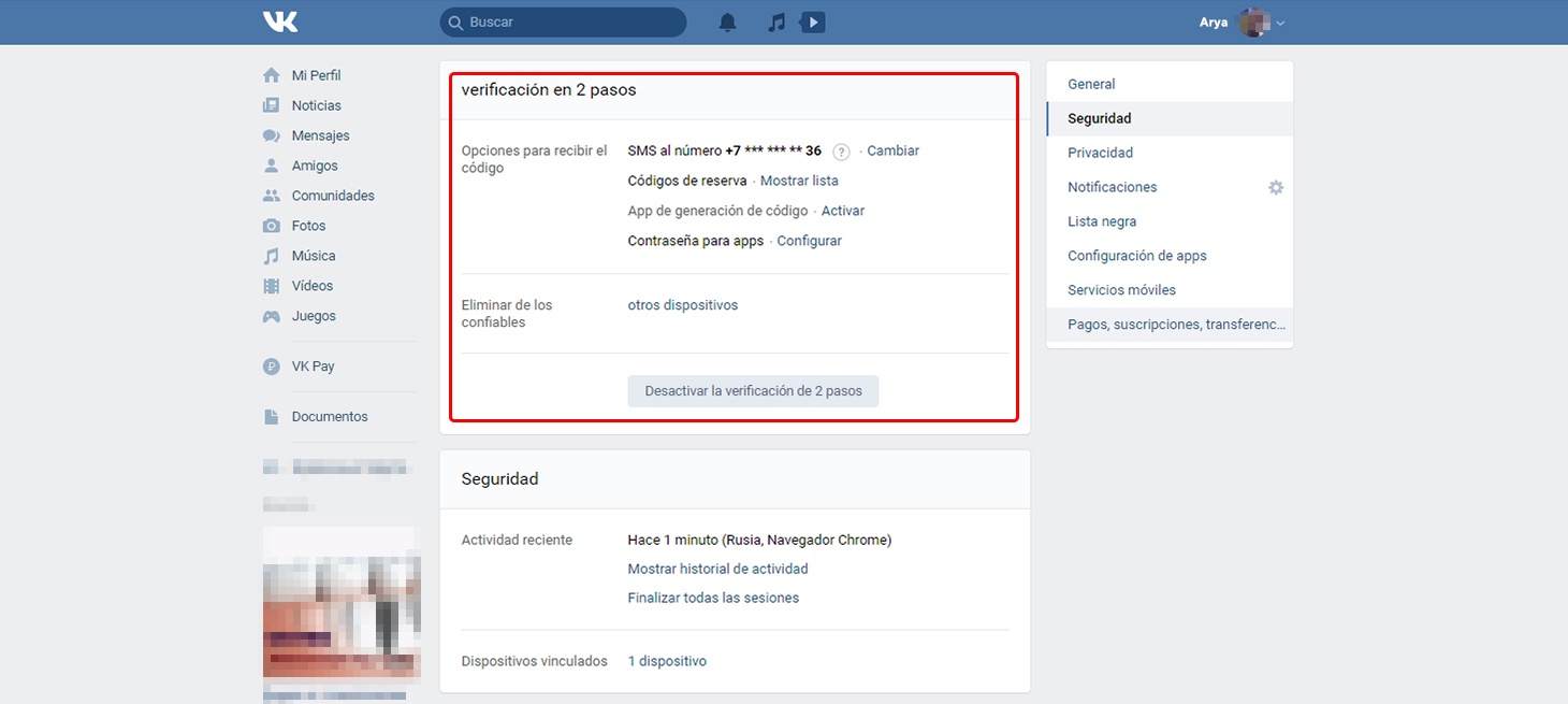 Cómo configurar la seguridad y privacidad en VK