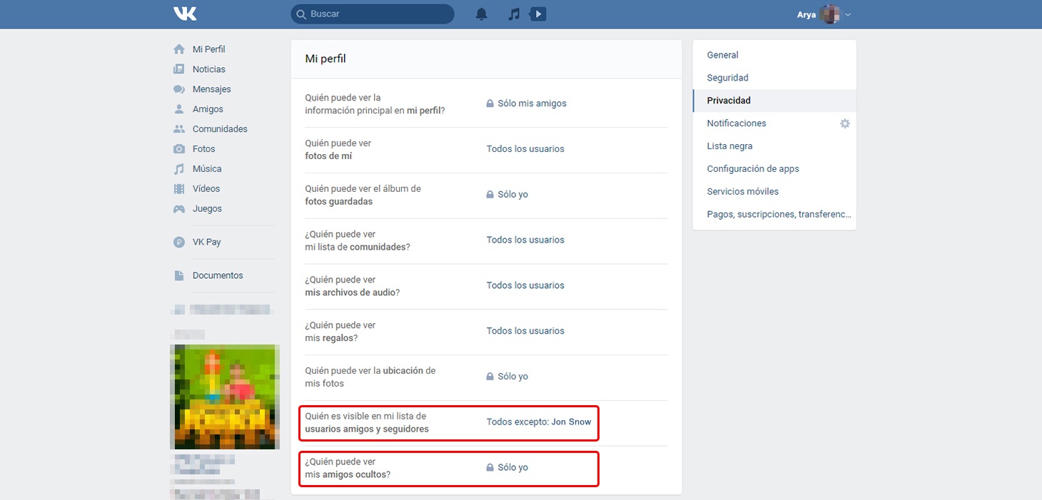 Cómo configurar VK: Quién puede ver a mis amigos