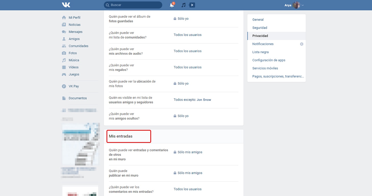 Configura la privacidad de tu cuenta en VK.com