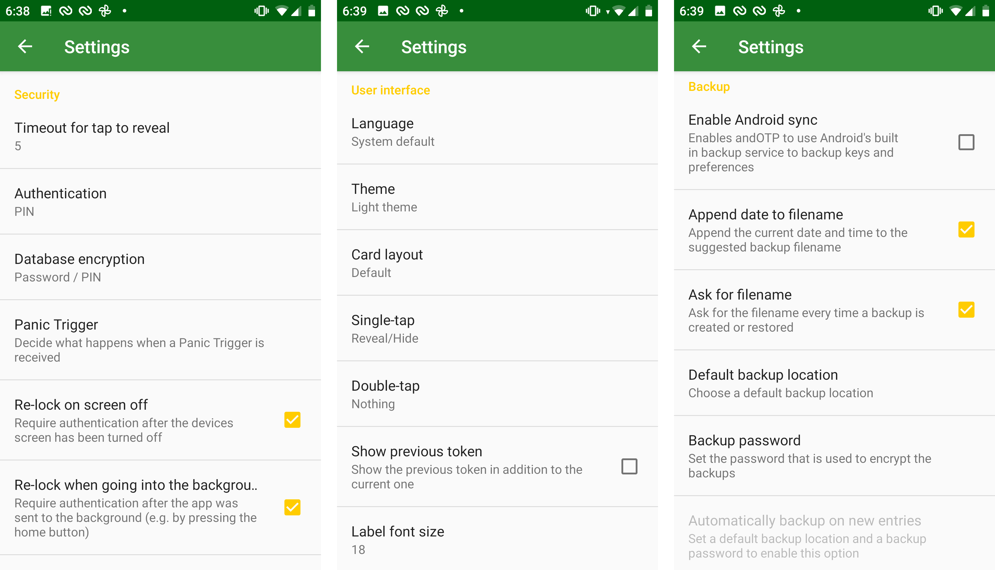 Como todos los autentificadores para Android, andOTP bloquea las capturas de pantalla siempre que haya códigos, así que te dejamos con el menú de configuración