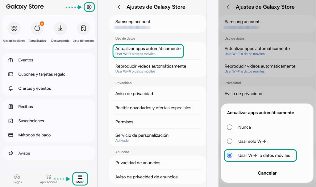 Cómo activar la actualización automática de aplicaciones en Samsung Galaxy Store 