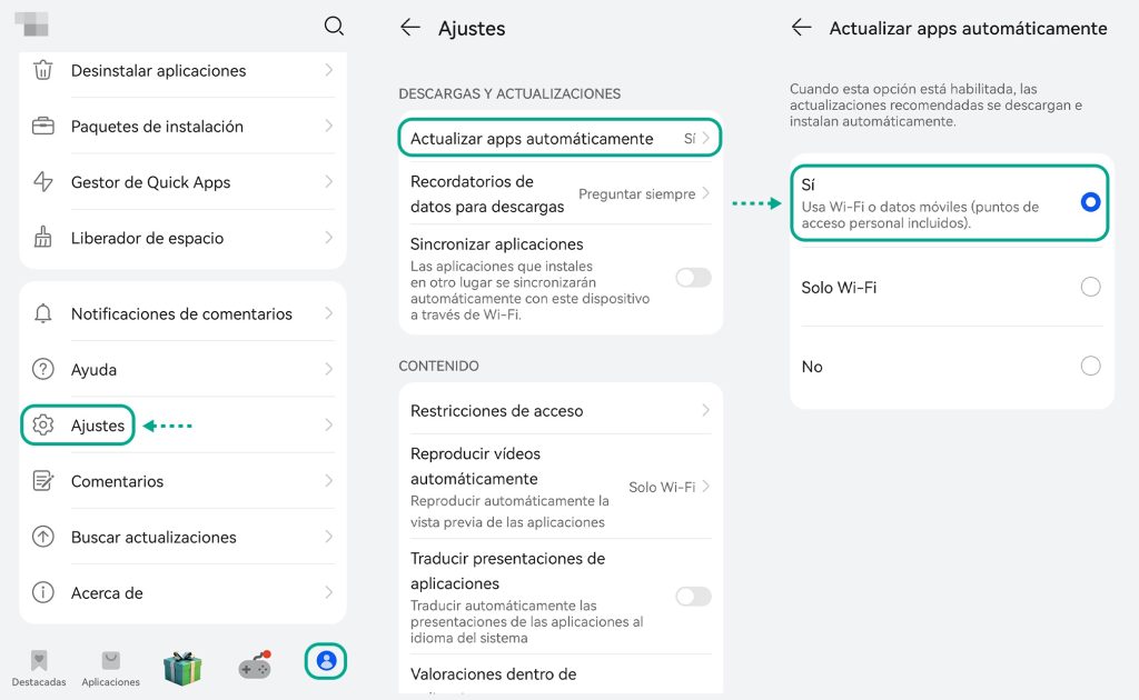 Cómo activar la actualización automática de aplicaciones en Huawei AppGallery 