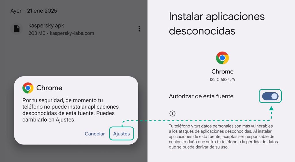 Conceder permiso para instalar aplicaciones desconocidas desde Google Chrome 