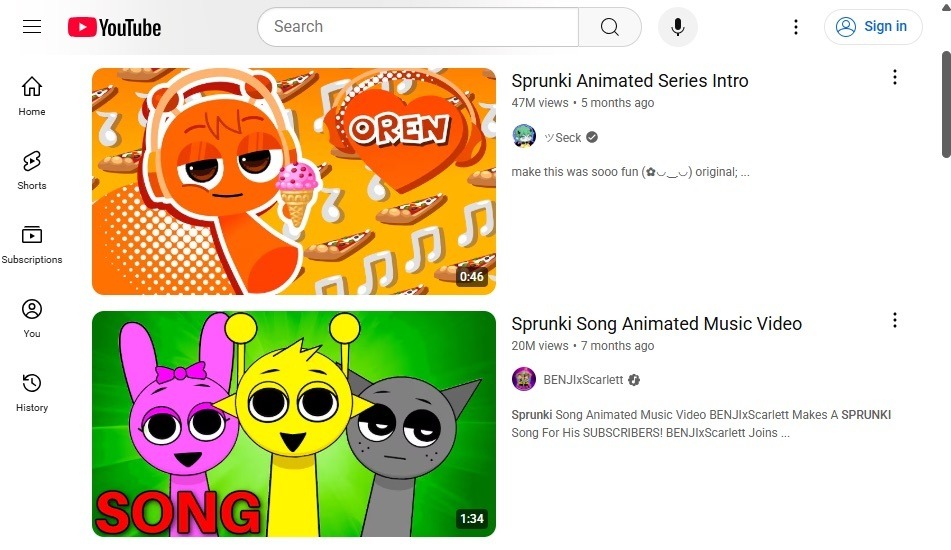 Sprunki ocupa los primeros puestos de las tendencias de búsqueda en YouTube junto a Brawl Stars y Roblox