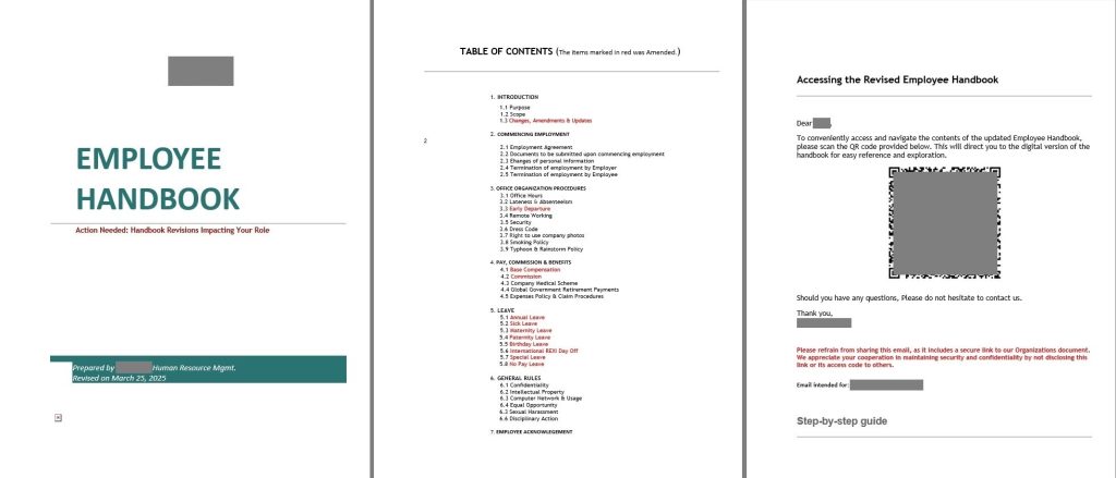 Un documento que simula destacar las actualizaciones de las pautas de RR. HH.