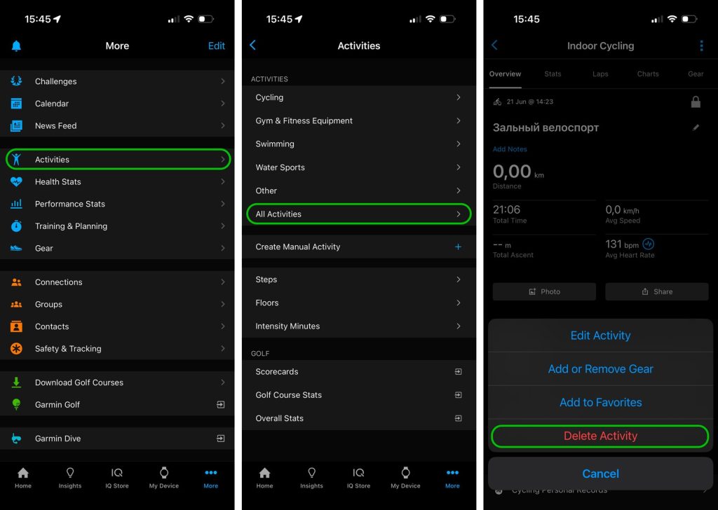 Cómo eliminar registros de entrenamiento individuales de Garmin Connect
