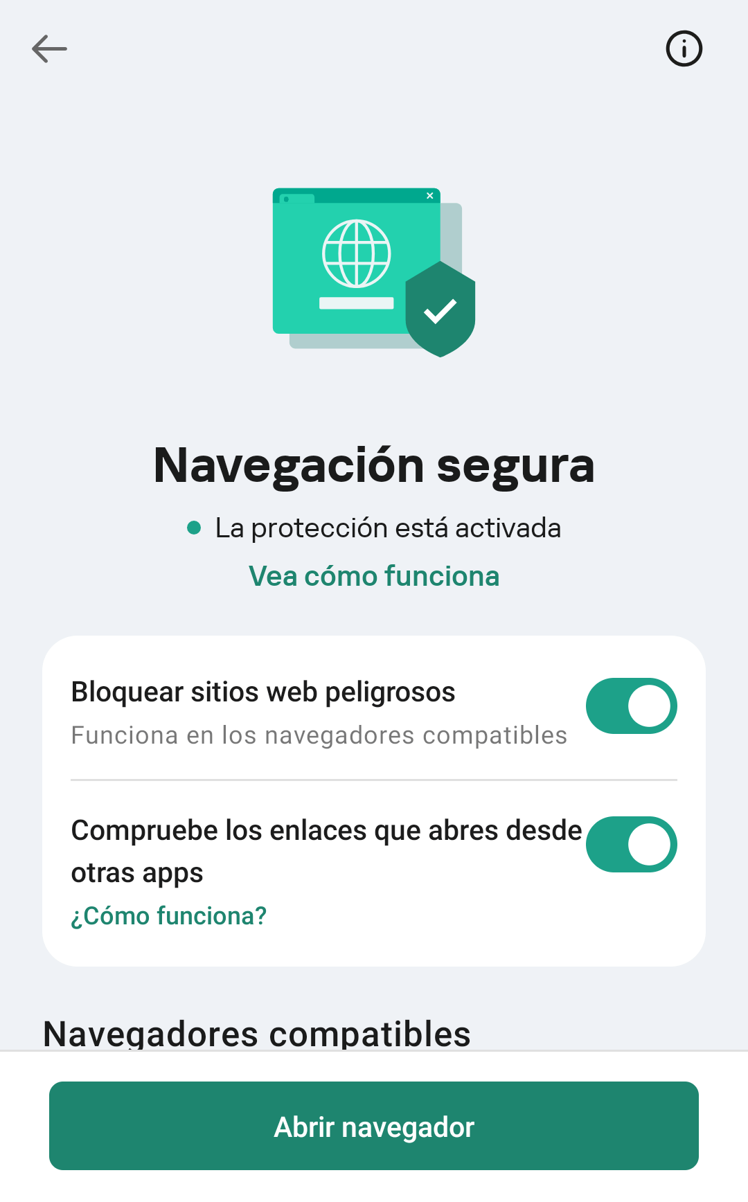 Cómo activar la Navegación segura en Kaspersky para Android