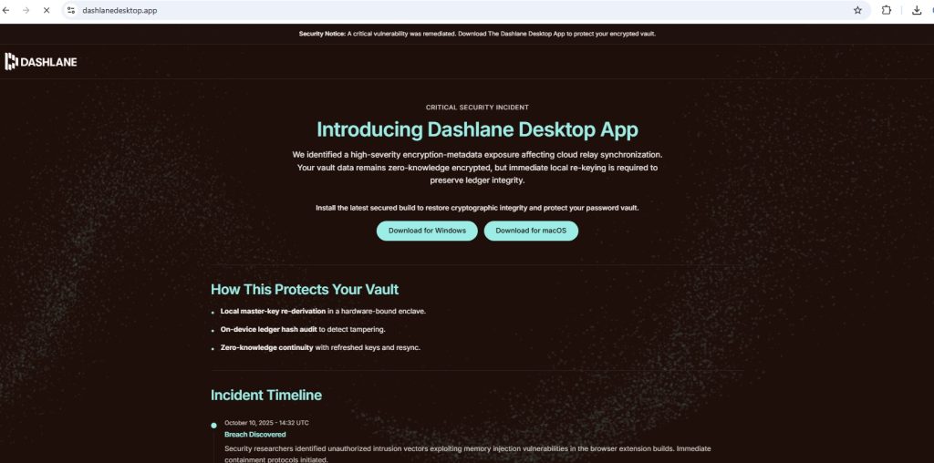 Sitio web falso del administrador de contraseñas Dashlane