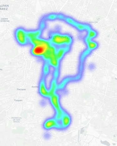Mapa de calor que muestra la ubicación de todos los puntos de acceso Wi-Fi que cubrimos en la Ciudad de México