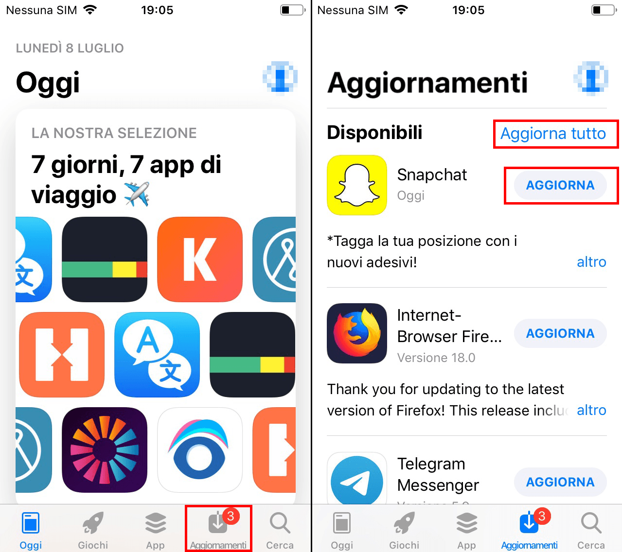 Aggiornamento manuale delle app iOS.