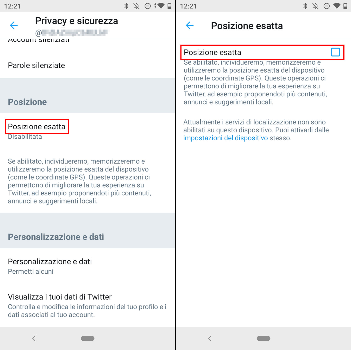 Come disattivare la geolocalizzazione nell'app di Twitter