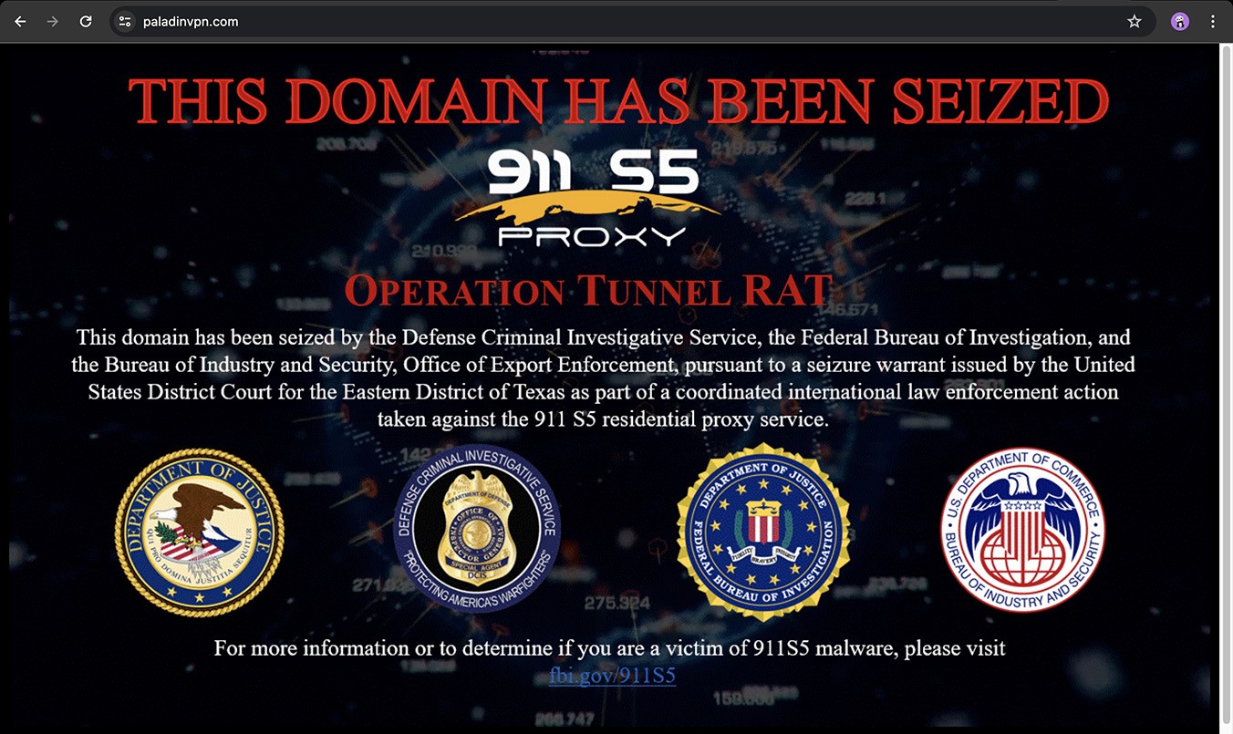 Sito Web PaladinVPN sequestrato dall'FBI 