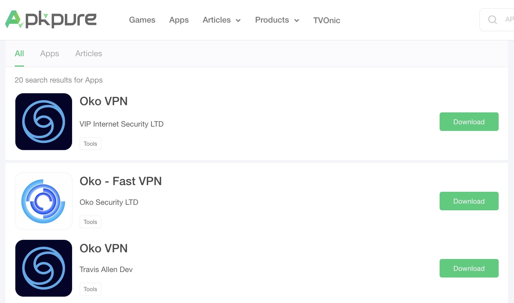 Oko VPN nell'app store non ufficiale APKPure 