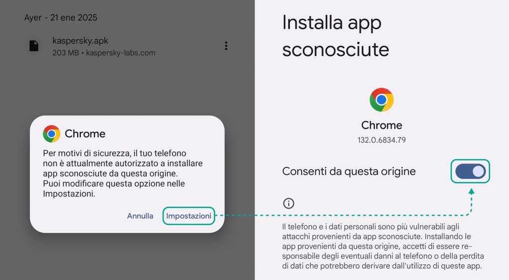 Concedi l'autorizzazione per installare app sconosciute da Google Chrome