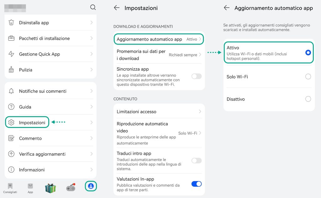 Come abilitare l'aggiornamento automatico delle app in Huawei AppGallery