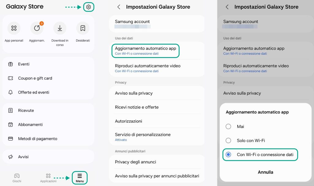 Come abilitare l'aggiornamento automatico delle app nel Samsung Galaxy Store