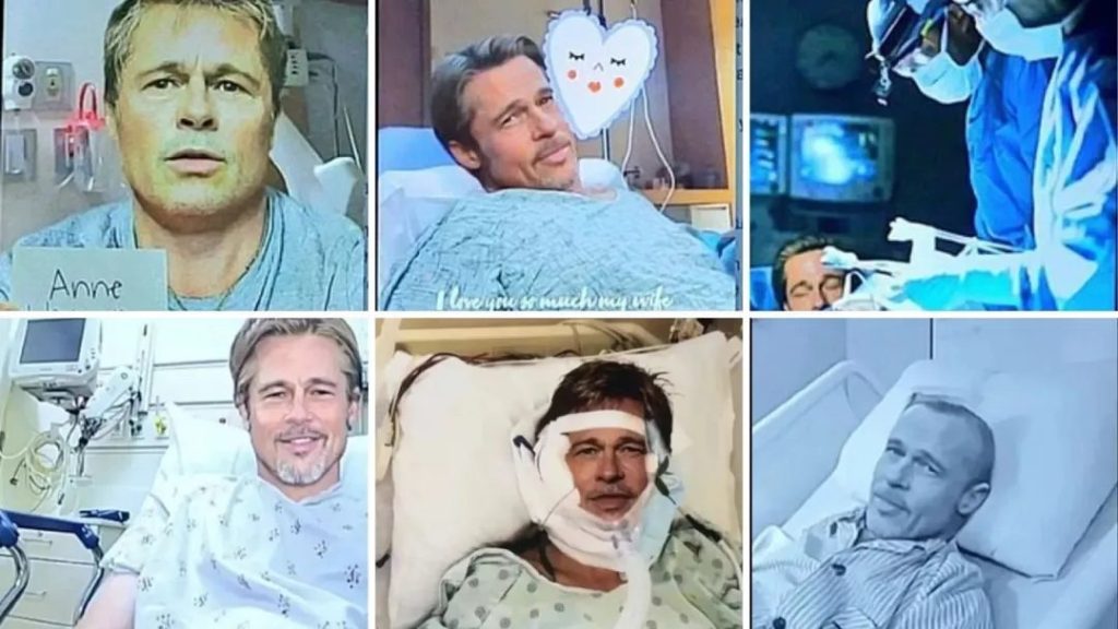 The fake Pitt showed the victim signed postcards with her name and sent sad photos from his hospital bed