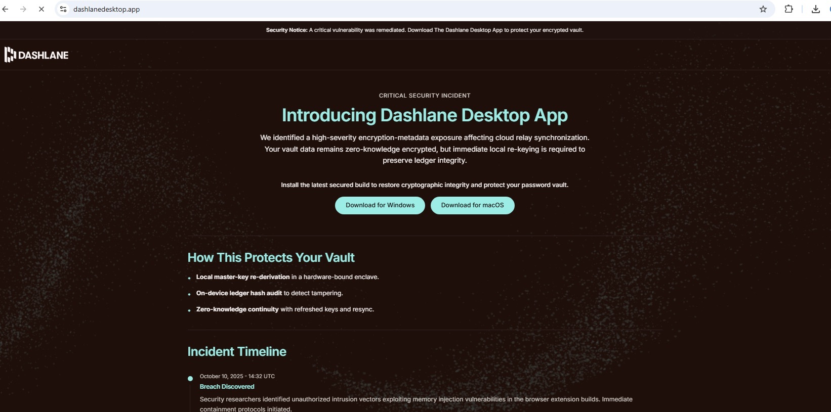 Sito Web falso per il gestore di password Dashlane