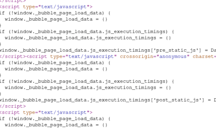 Frammento di codice di un'applicazione Web ospitata nella piattaforma Bubble