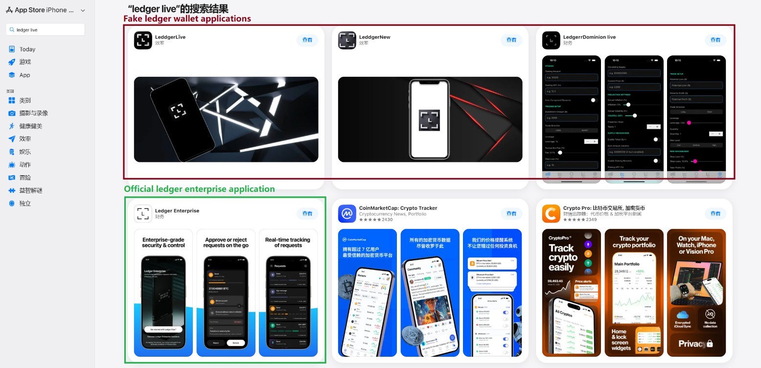 App di phishing nell'App Store visualizzate nei risultati di ricerca per Ledger Wallet (ex Ledger Live) 
