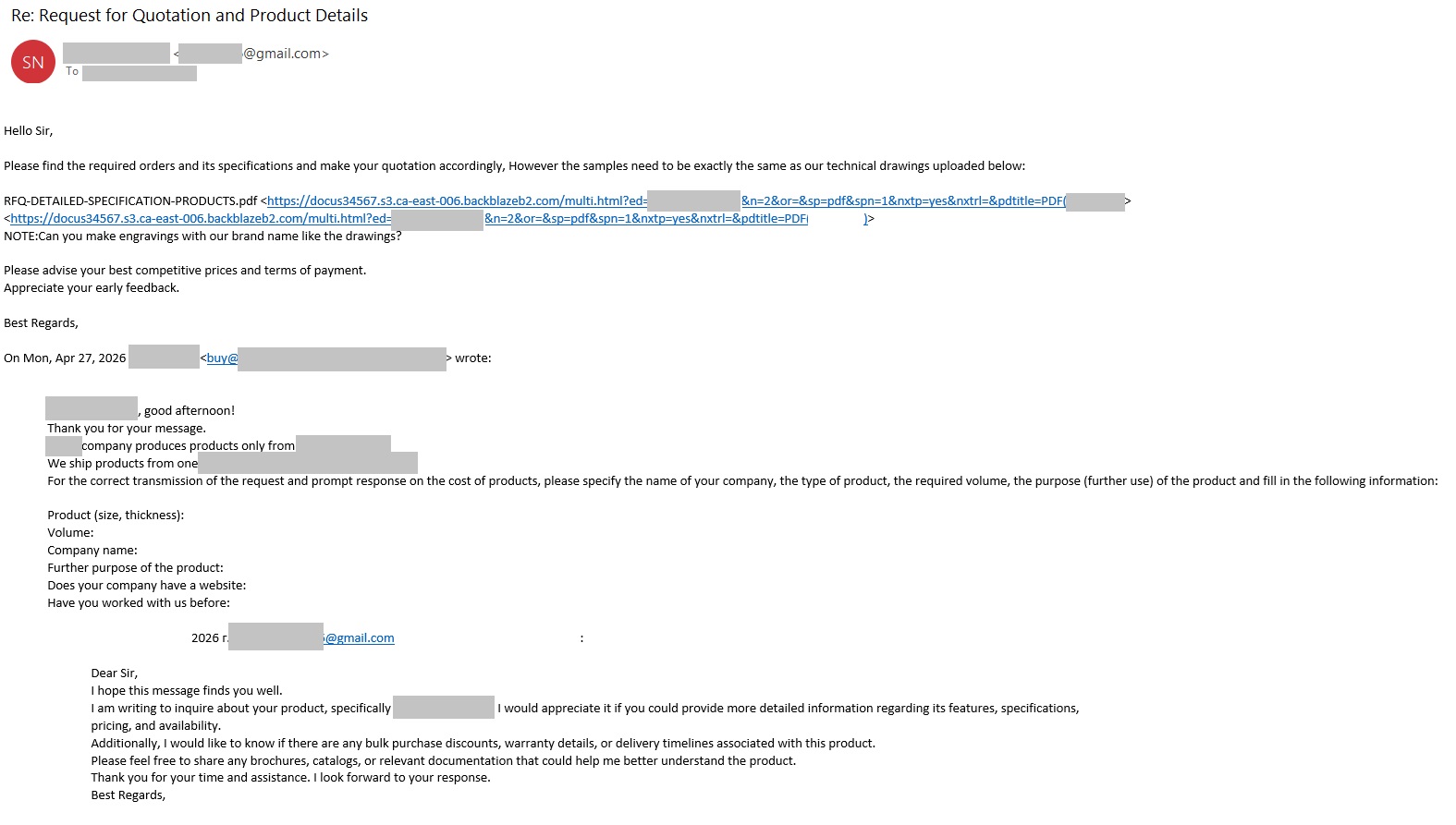 Catena di e-mail che termina con un collegamento di phishing Catena di e-mail che termina con un collegamento di phishing
